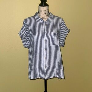 NWT Linen-Blend Short Sleeve Shirt – Blue & White | Size Large